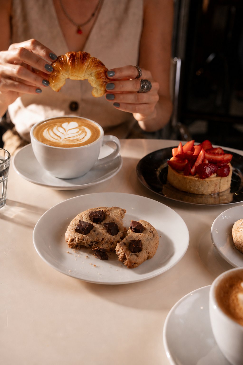 Croissant, latte y scon